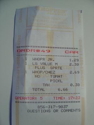 Fast Food Receipt of the Beast!